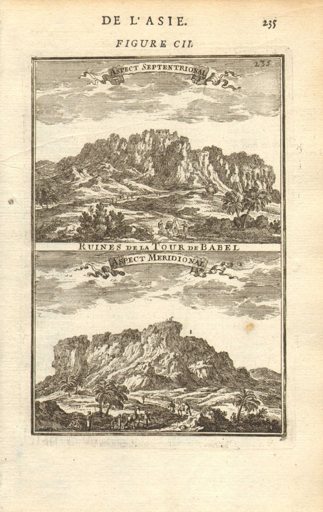 TOWER OF BABEL. Ruins from the north & south. Mesopotamia. Babylon. MALLET 1683
